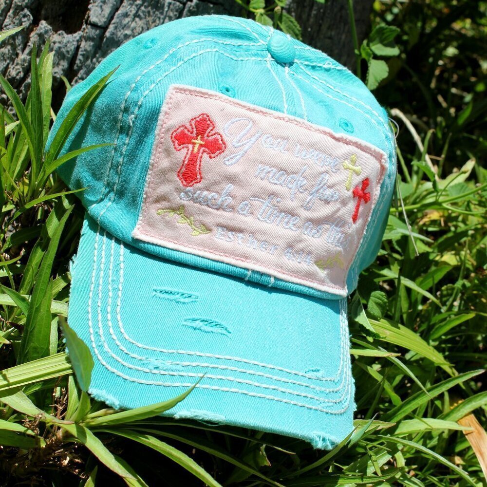 Womens Inspirational Cross Hat Cap Such A Time As This Esther 4:14 Distressed - Picture 7 of 11